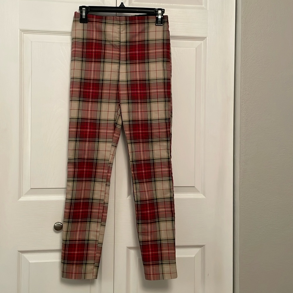 H&M Red & Beige PLAID Tartan Straight Leg Pull-up Pants